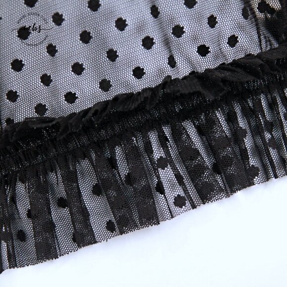 Zara Polka Dot Long Sleeve High Neck Mesh Ruffle Top Black Women S - Picture 5 of 8